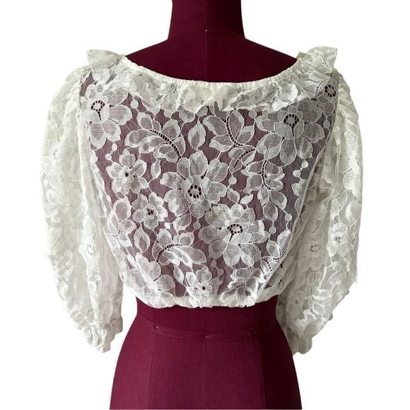 For Love & Lemons Loretta Crop Top Blouse size S White Lace Ruffle Floral - Picture 4 of 10